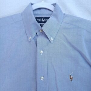 Vintage Ralph Lauren Shirt Men 14.5-33 Blue Chambray Yarmouth OCBD Flesh Pony